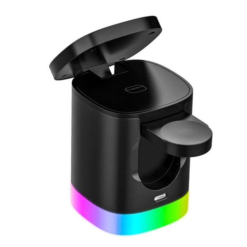 3in1 Magnetic Wireless Fast Charger For Smart Phone RGB Ambient Light Charging Station For Airpods IWatch