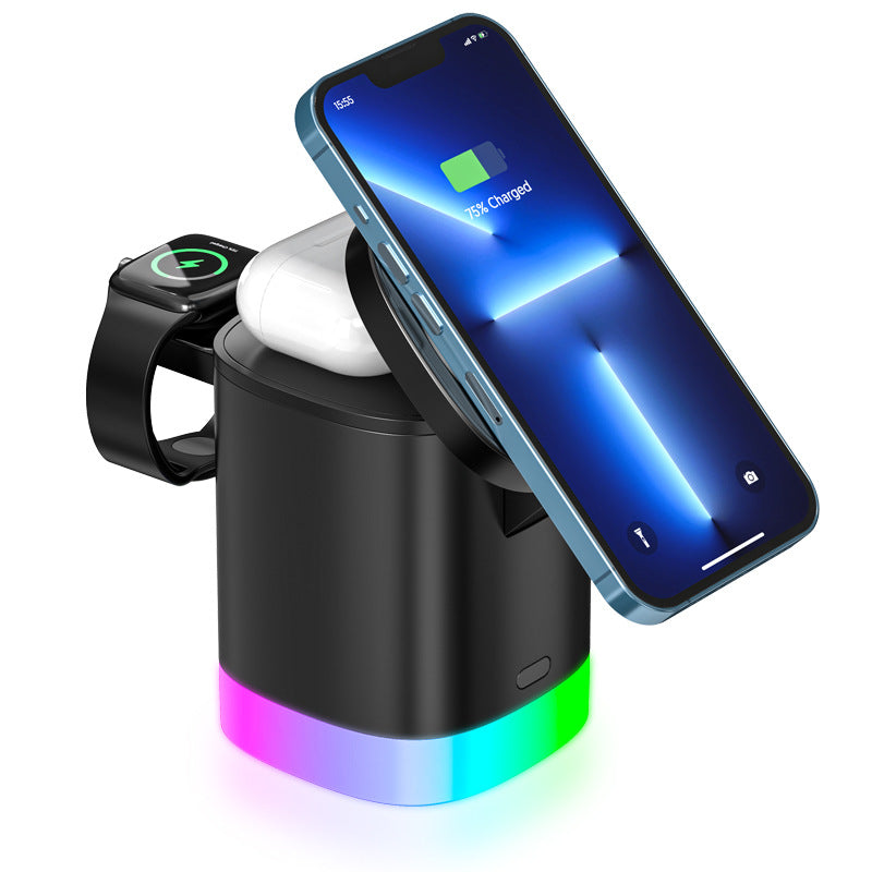 3in1 Magnetic Wireless Fast Charger For Smart Phone RGB Ambient Light Charging Station For Airpods IWatch