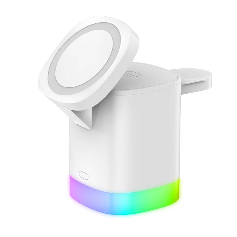 3in1 Magnetic Wireless Fast Charger For Smart Phone RGB Ambient Light Charging Station For Airpods IWatch