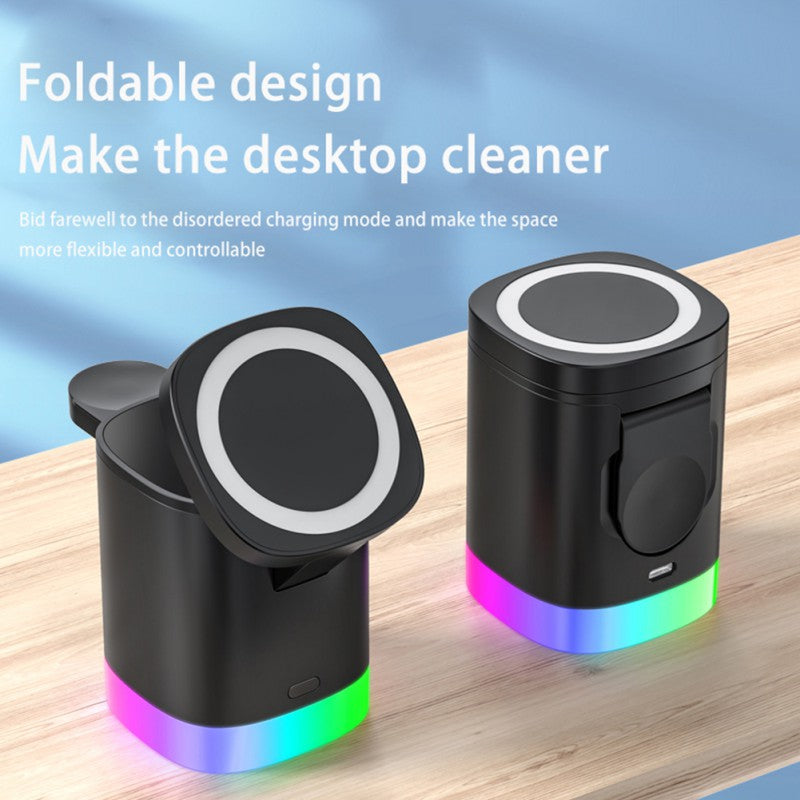 3in1 Magnetic Wireless Fast Charger For Smart Phone RGB Ambient Light Charging Station For Airpods IWatch
